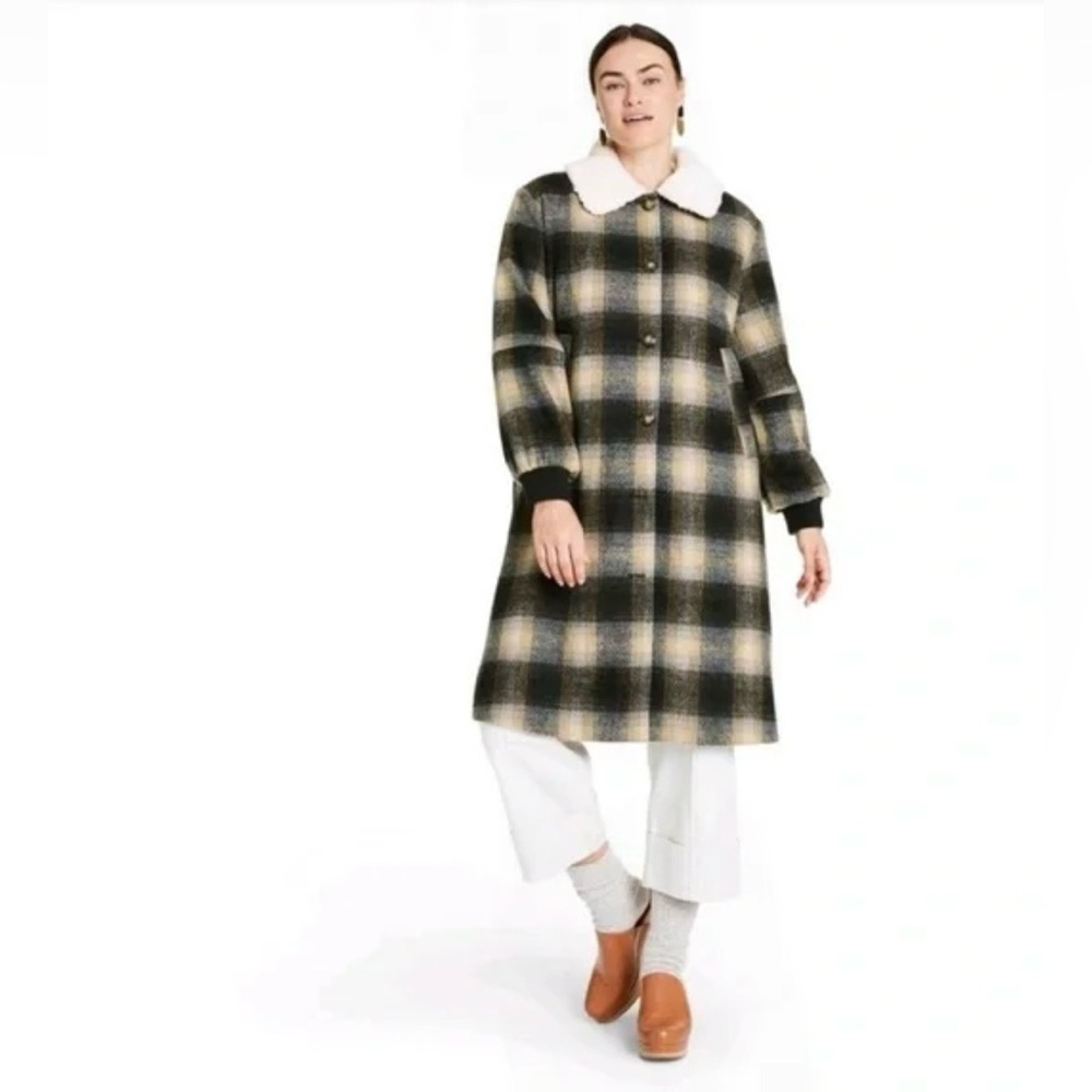 Rachel Comey Checkered Teddy Jacket with Shearling Collar